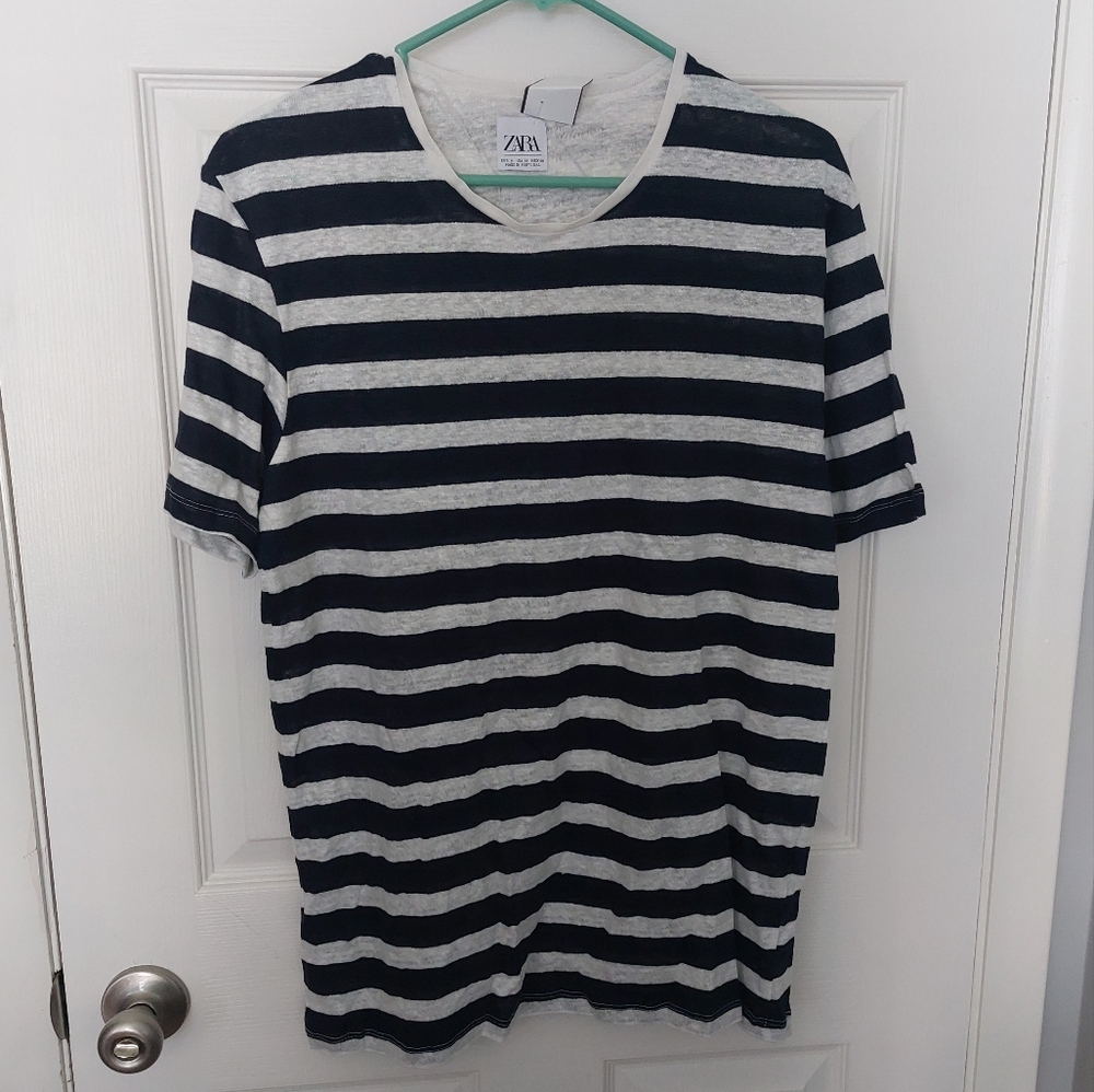 ZARA Blue and White Striped Shirt, Size Medium